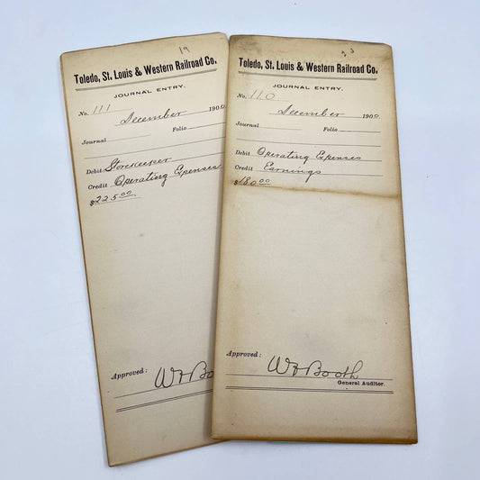 1900 Toledo, St. Louis & Western Railroad Company Journal Entry Lot of 2 AB2-2