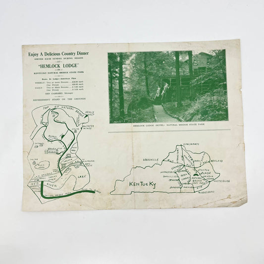 1930s Brochure Leaflet Map Hemlock Lodge Kentucky Natural Bridge State Park AA9