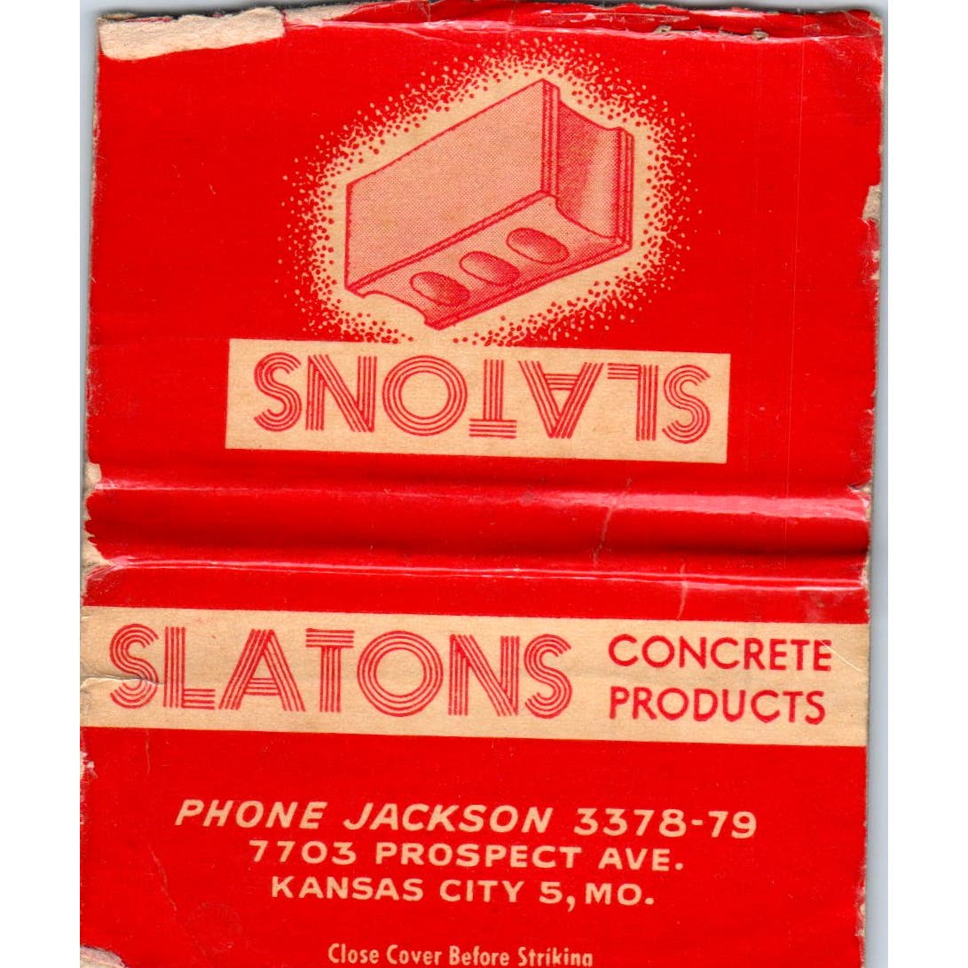 John Slatons Concrete Products Wide Advertising Matchbook Cover SA9-M7