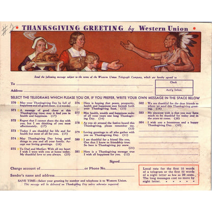 Thanksgiving Greeting Fold Out From Western Union 1935 Original P1-14