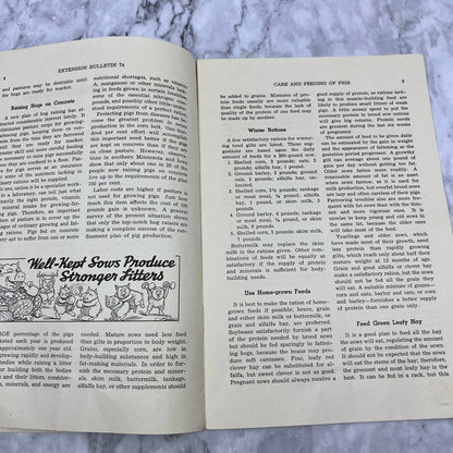 1938 Care and Feeding of Pigs U of M MN Bulletin Booklet E.F. Ferrin TH1