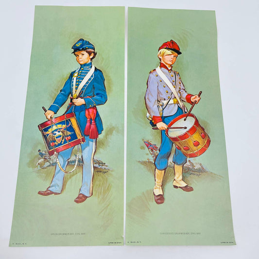 1969 Hawley Print Union & Confederate Drummer Boy Set Civil War 6x15 FL2