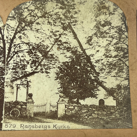 Antique Stereoview Card Ransbergs Kyrka Sweden H3-2