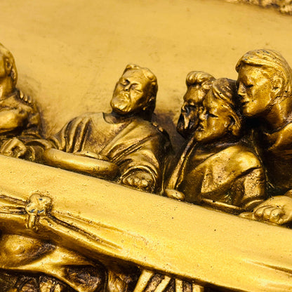 Large Chalkware Gold Tone Last Supper Relief Wall Hanging 9 x 17” TC3