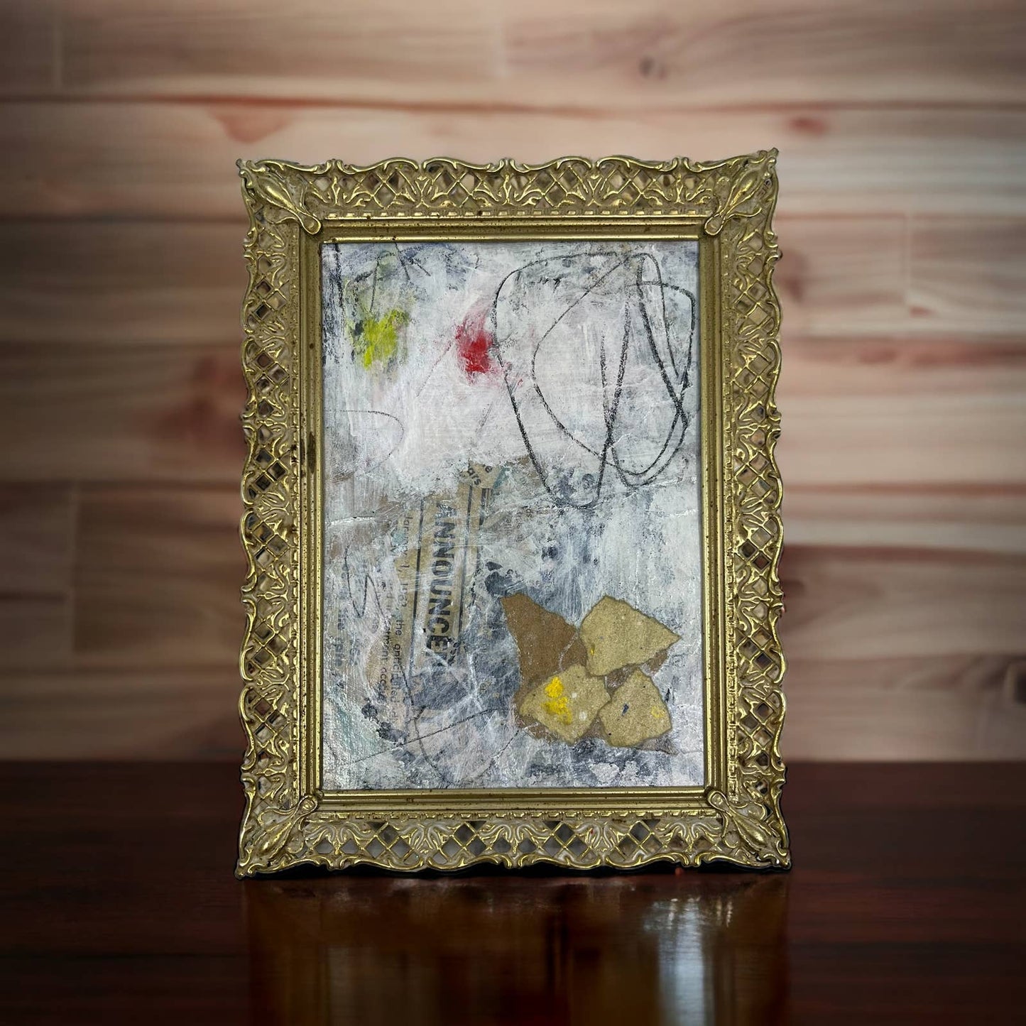Original Framed Mixed Media Abstract Art Painting 8x6 “Announcement" w/ COA TJ9