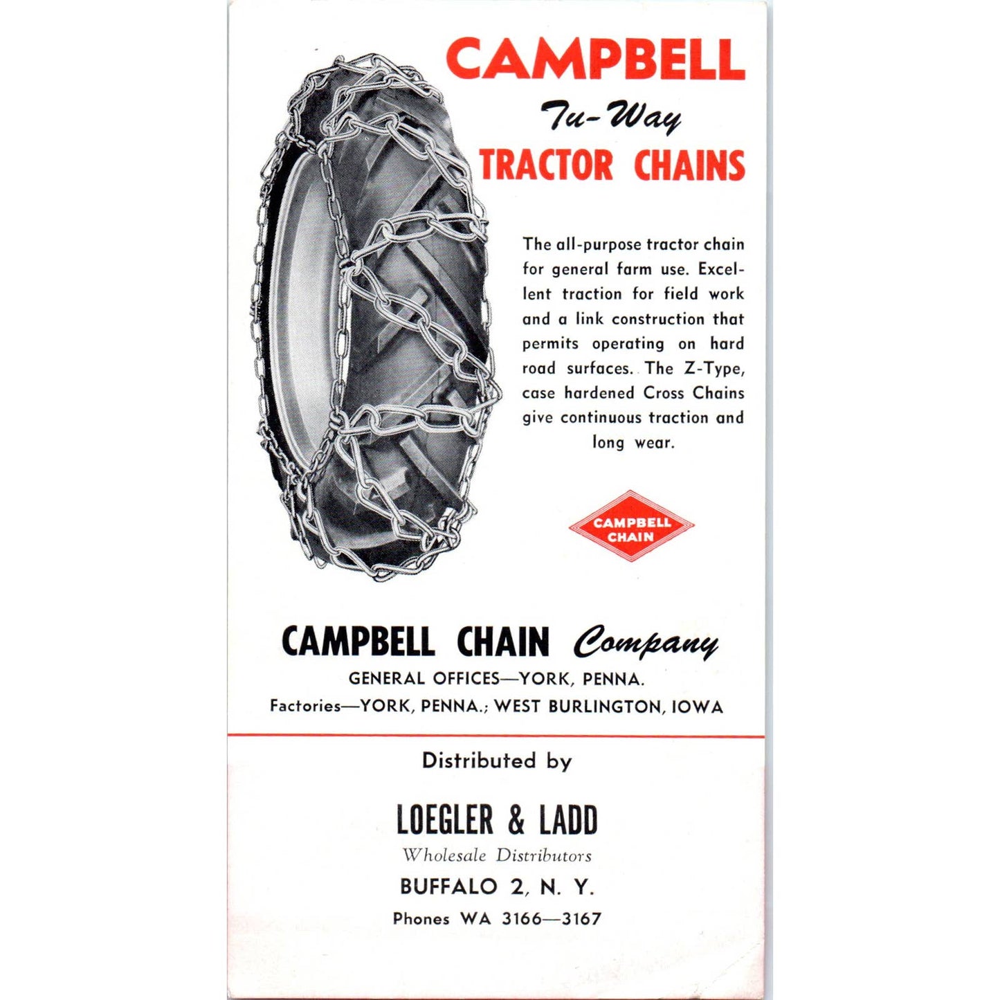 1960s Campbell Tu-Way Tractor Chains Advertising Leaflet Campbell Chain Co. SE5