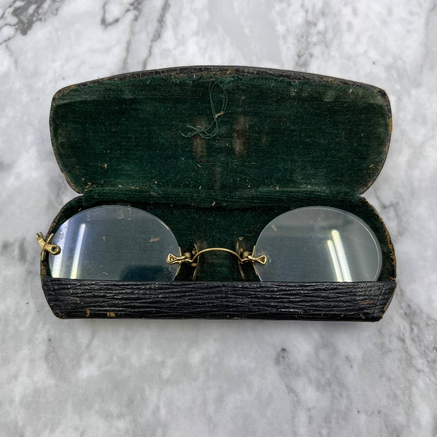 Antique Pince Nez Rimless Armless Gold Filled Eyeglasses w/ Case SE9