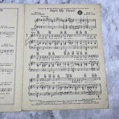Says My Heart Sheet Music Cover Art Piano Ukulele Cocoanut Grove Film 1938 V39-2