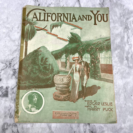 California and You Edgar Leslie Harry Puck 1914 Sheet Music TK2-SM