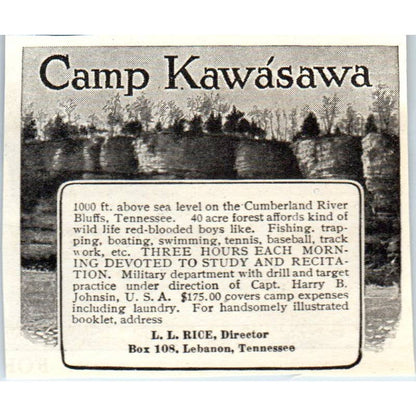 c1920 Harper's Magazine Ad - Camp Kawasawa L.L. Rice Lebanon Tennessee EA3
