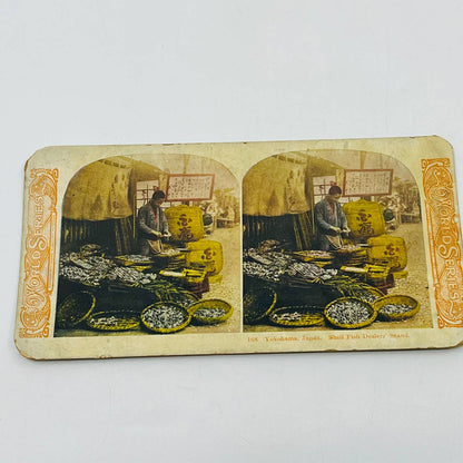c1900 Stereoview Card Shell Fish Dealer’s Stand Yokohama Japan