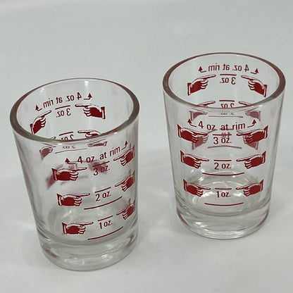 Vintage 1950s MCM Mod Red Pointing Finger 4oz Shot Glass Set of 2 TB5