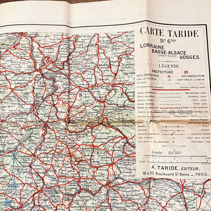 1920s-30s Carte Taride French Map Lorraine Basse-Alsace Voseges 36x28” TE1