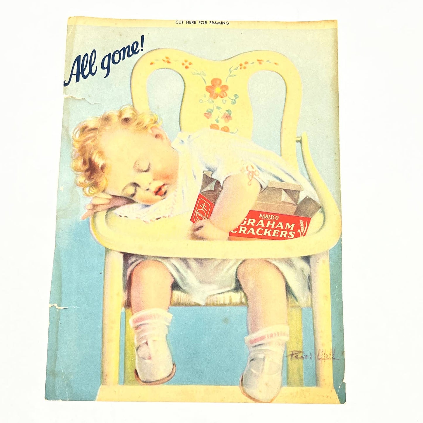 1920s Nabisco Graham Crackers Ad Lithograph Sleeping Baby AB8