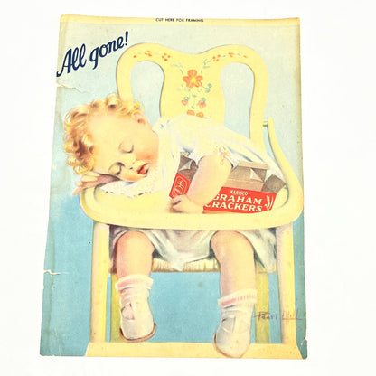 1920s Nabisco Graham Crackers Ad Lithograph Sleeping Baby AB8