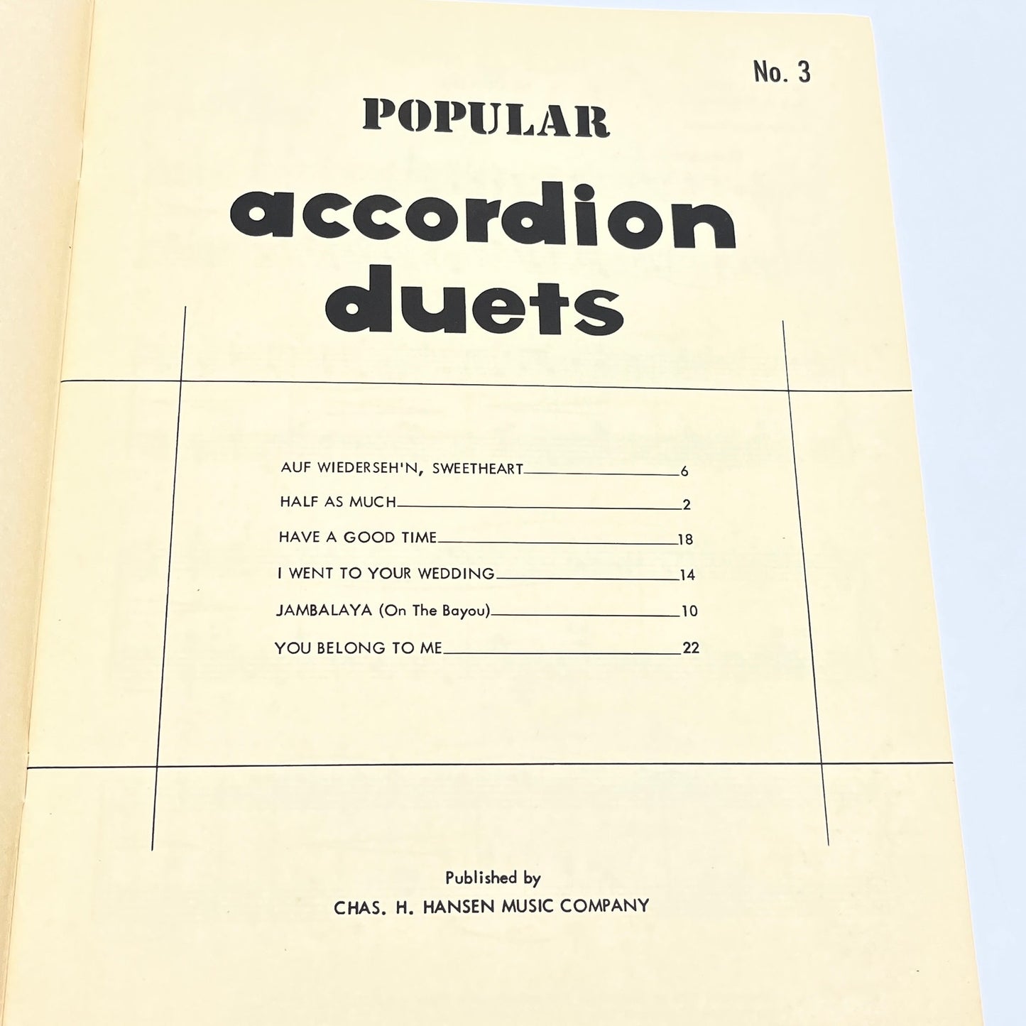 1950s POPULAR Accordian Duets # 3 Chas. H. Hansen Music Corp. V37-3