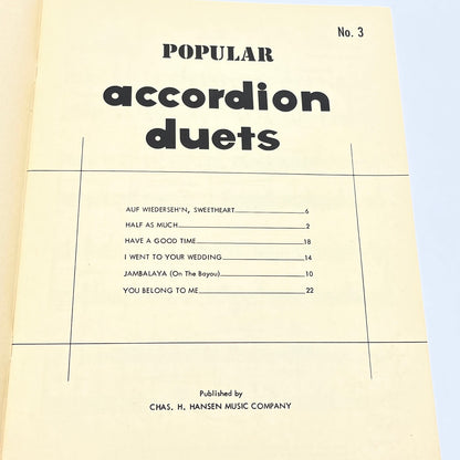 1950s POPULAR Accordian Duets # 3 Chas. H. Hansen Music Corp. V37-3