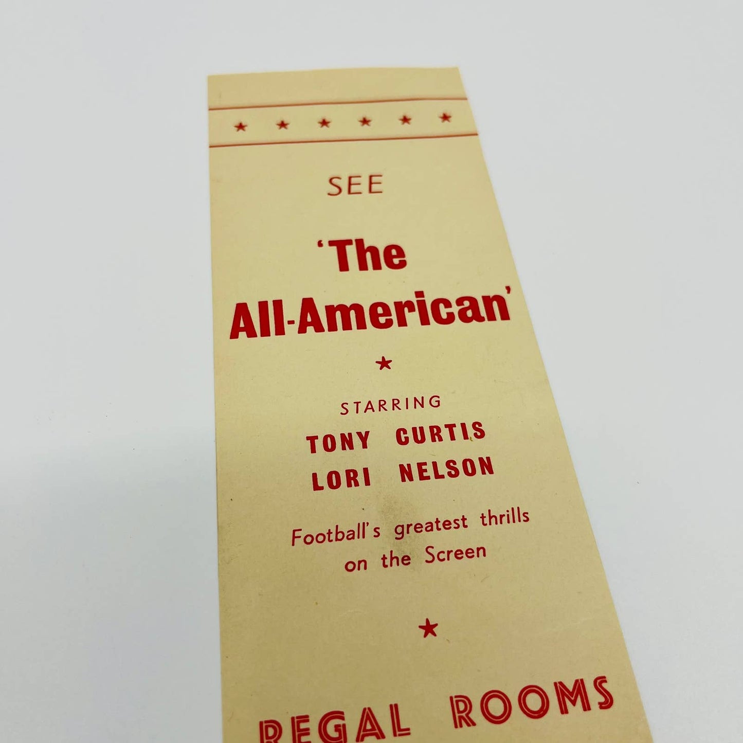 1953 The All American Movie Tony Curtis Advertising Bookmark Flyer SC1