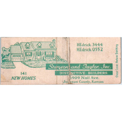 Sturgeon and Taylor Home Builders Kansas City MO Advertising Matchbook SA9-M4