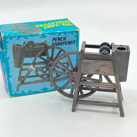 1960s Spinning Wheel Die Cast Pencil Sharpener w Box Dollhouse Miniature TF6