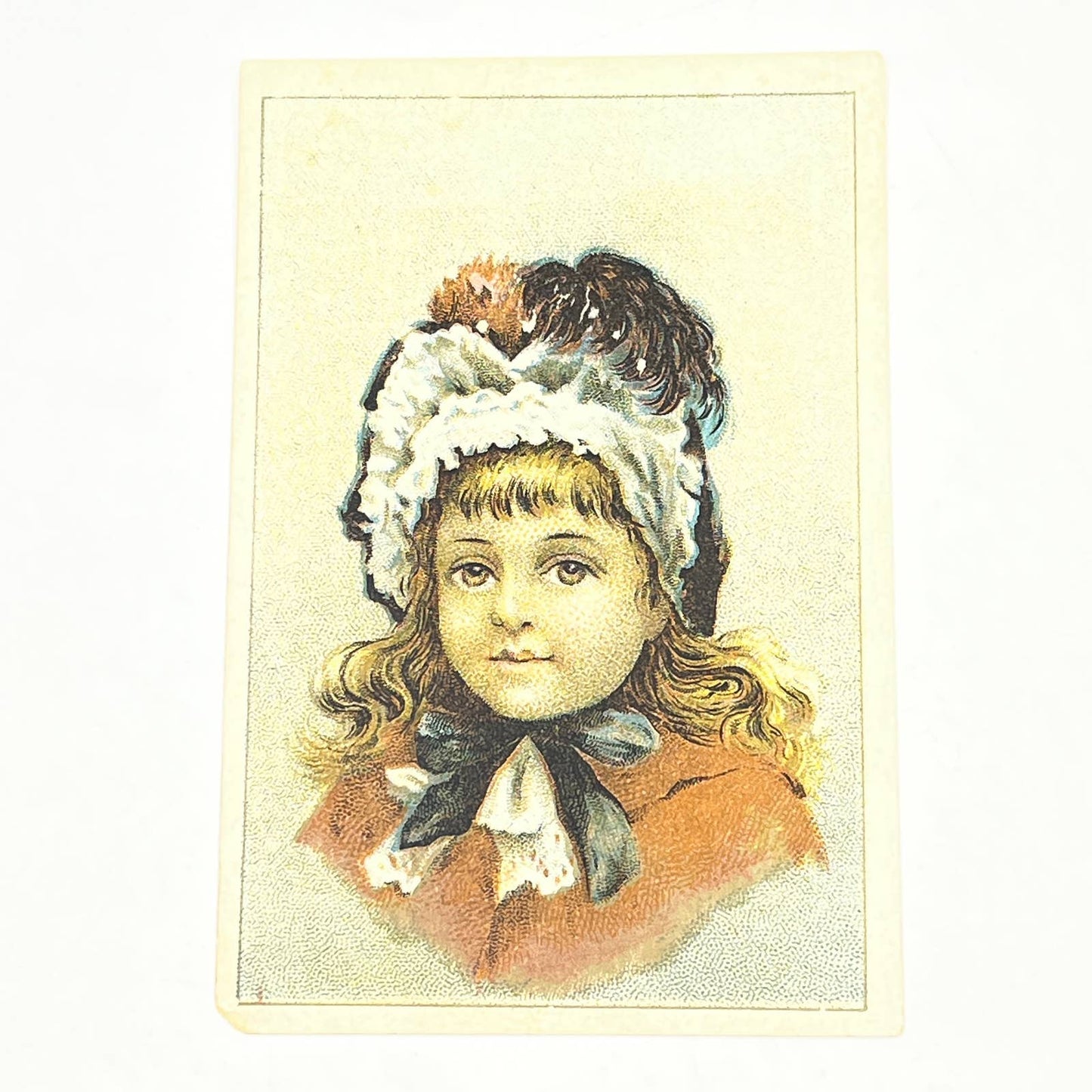 Original 1880s Victorian Trade Card Chicago & Erie Stove Co. Girl in Bonnet AB6