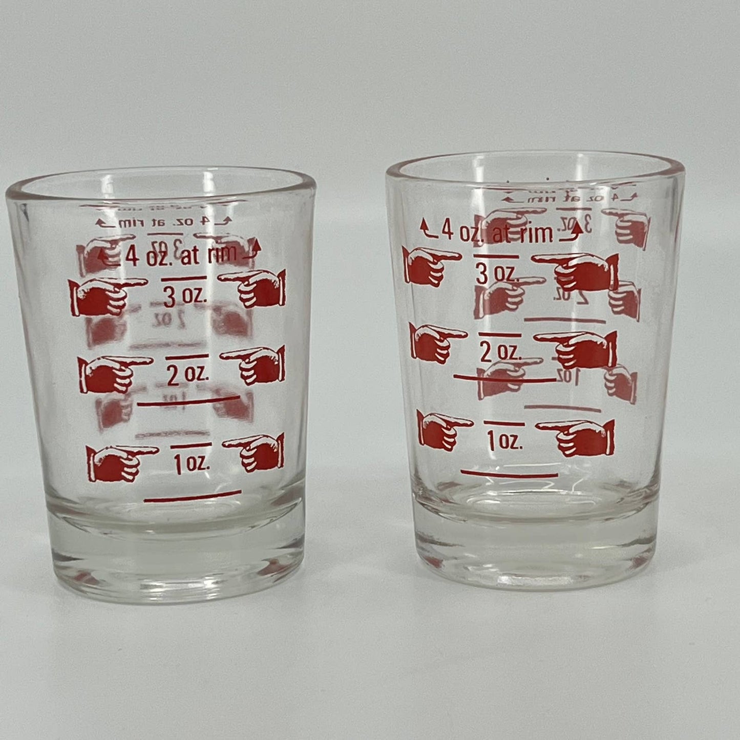 Vintage 1950s MCM Mod Red Pointing Finger 4oz Shot Glass Set of 2 TB5