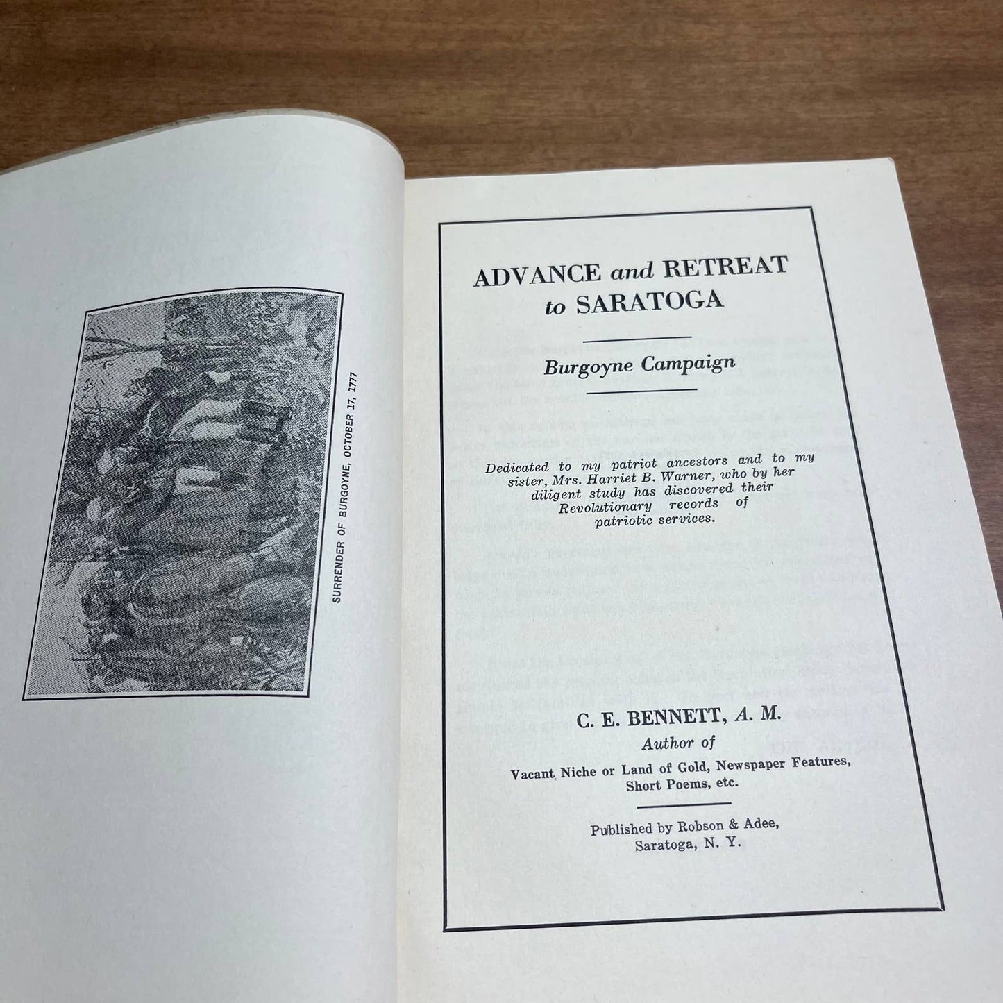 1930 Advance & Retreat to Saratoga-Burgoyne Campaign by C.E. Bennett, A.M. NY A8