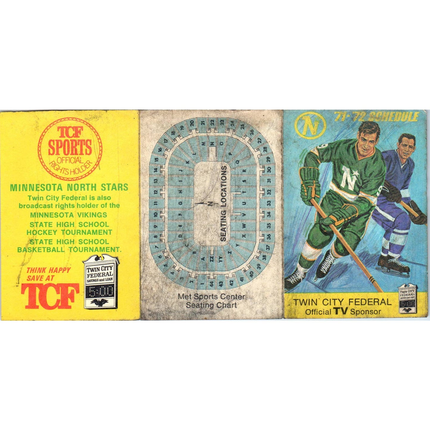 1971-72 Minnesota North Stars Hockey Pocket Schedule Twin City Federal TK1-P3