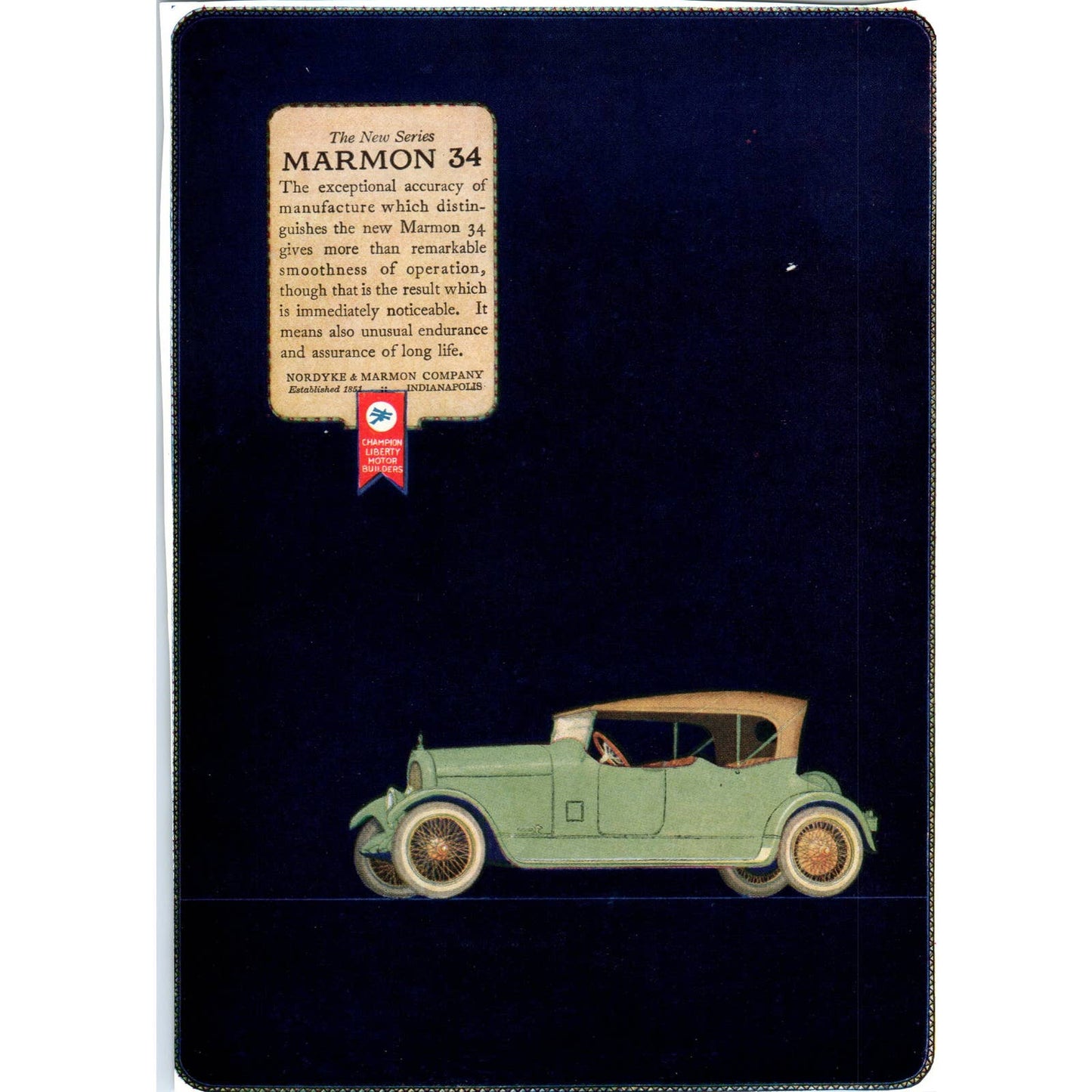 c1920 Harper's Magazine Ad - Marmon 34 Nordyke & Marmon Co Indianapolis TF6-1