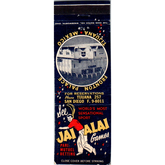 Jai Alai Cafe Fronton Palace Tijuana Mexico Advertising Matchbook Cover MM9-2