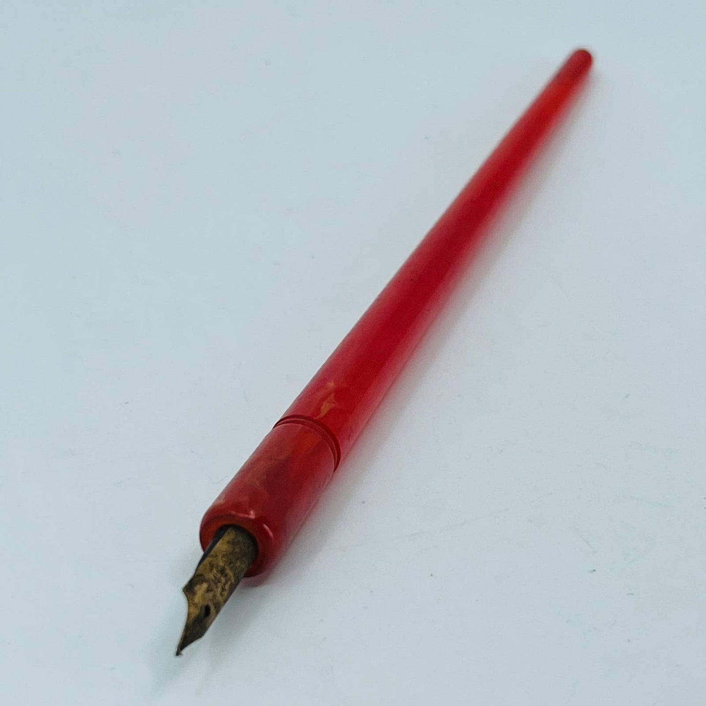 VTG Red and Orange Marbled Celluloid  Fountain Dip Pen w Regal 14k Plate Nib SE1