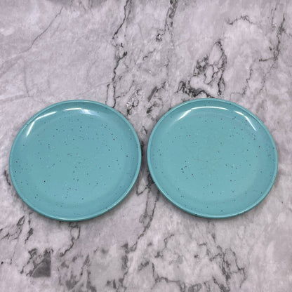 Imperial Ware Speckled Confetti Teal Blue Dessert Plate Set Melmac Malamine TA3