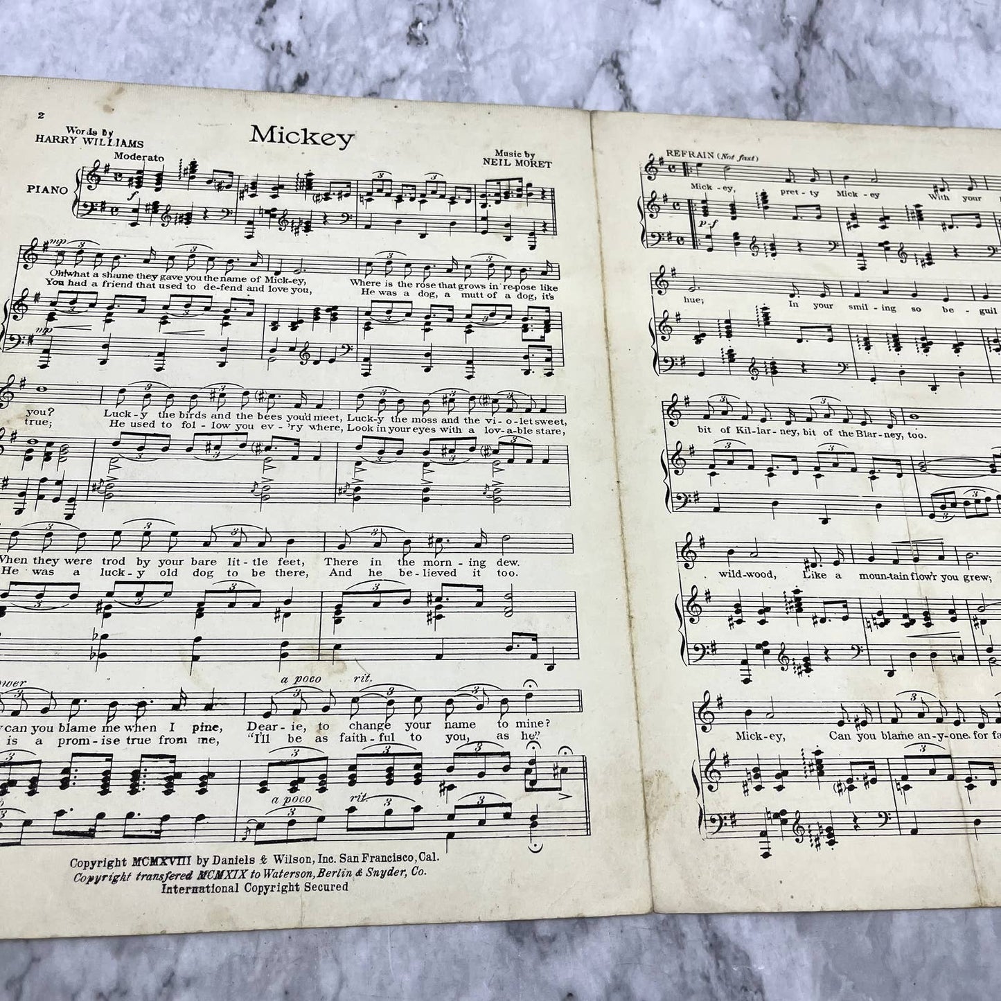 Mickey Photoplay - Harry Williams Neil Moret 1928 Sheet Music TK2-SM