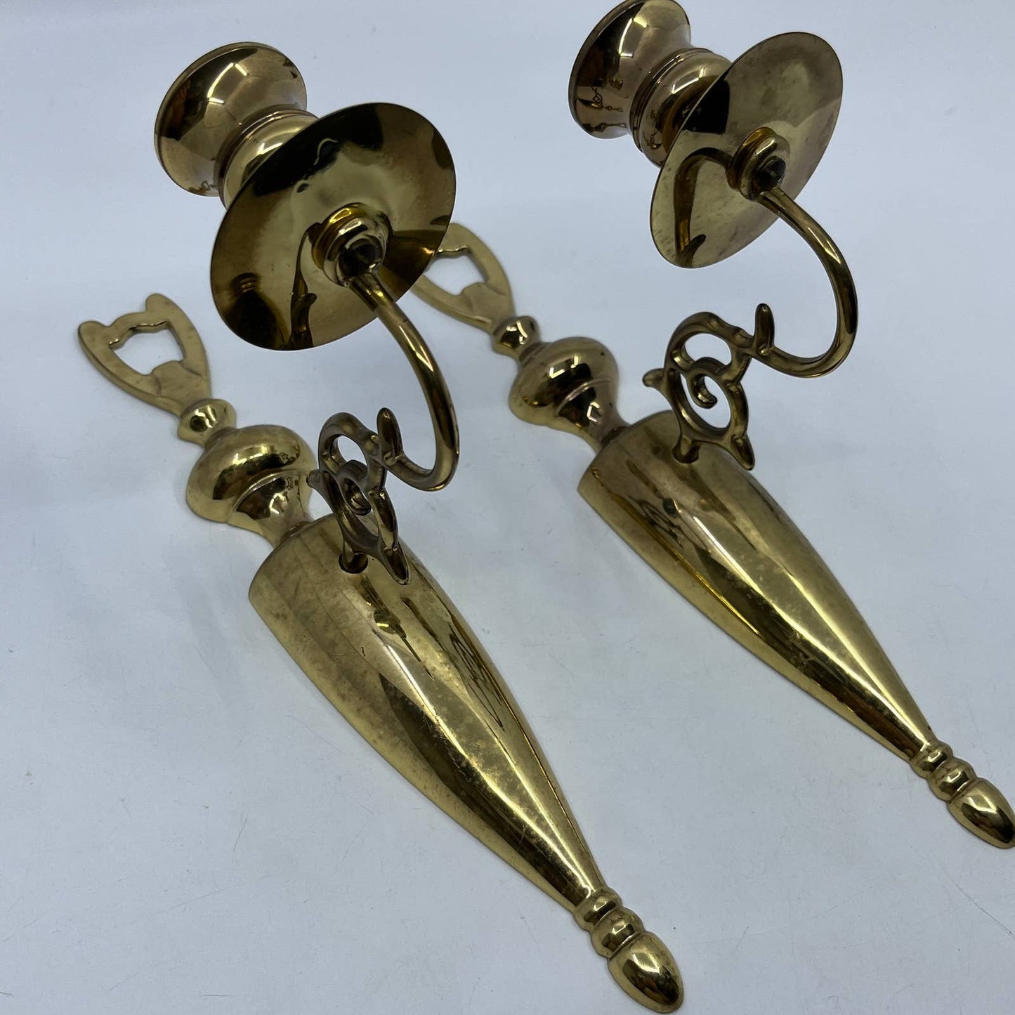 Vintage Solid Brass Wall Candleholder Sconces - Set Of 2 - 10” TI2