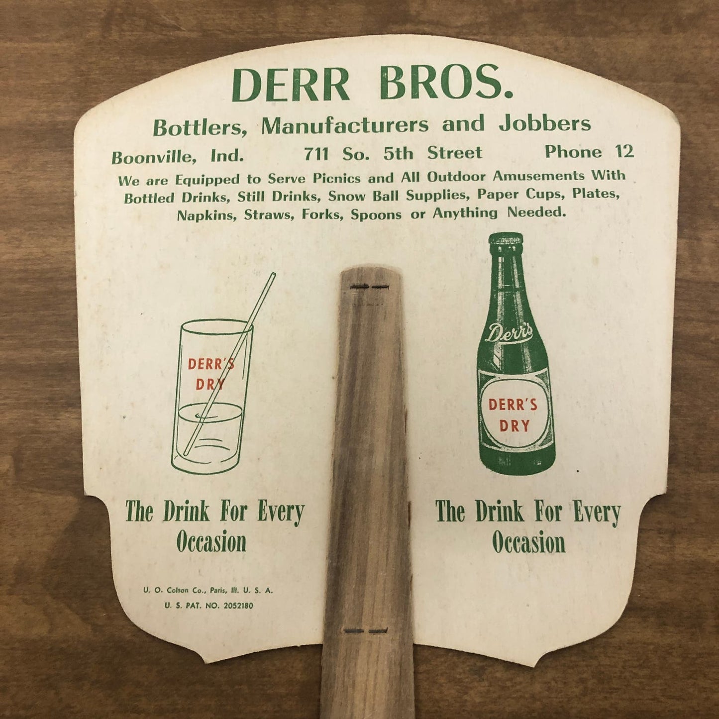 1930s Derr Bros. Advertising Fan Boonville IN. Derr's Dry Bottler Pinup TI8-S7