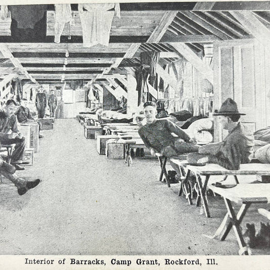 1917 Postcard WWI Interior of Barracks Camp Grant Rockford Illinois SC9