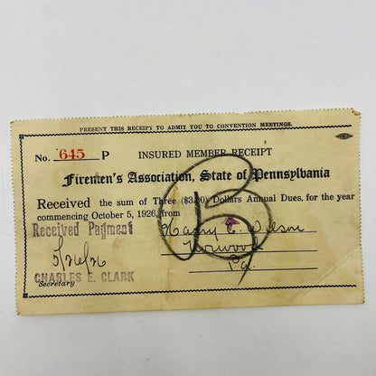 1926 Lot of Pennsylvania State Fireman’s Association Tickets & Documents D3