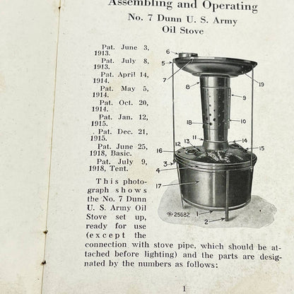 1918 WWII Dunn US Army Oil Stove Instruction Manual American Can Co. Toledo SD3