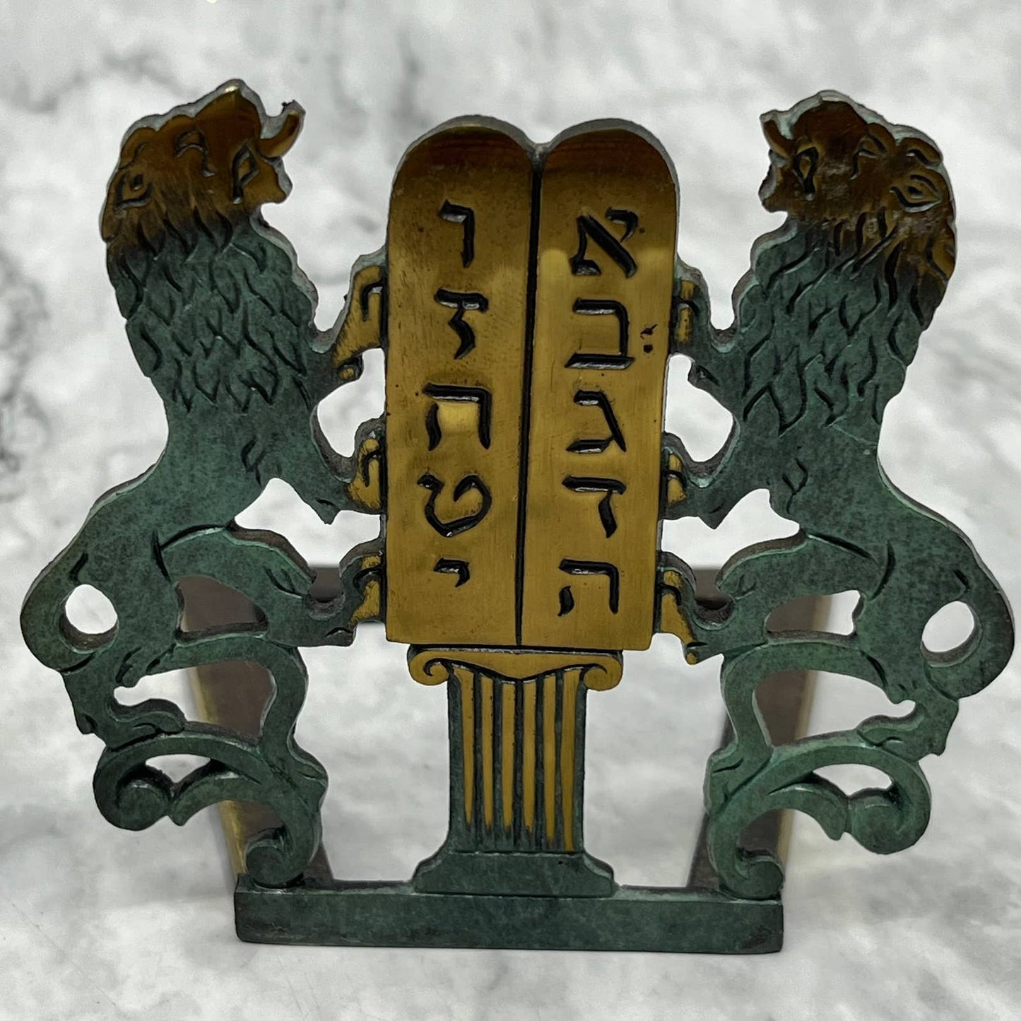 Vintage Judaica Set Of 2 Brass Book Ends Lions Of Judah Hand Made In Israel TK1
