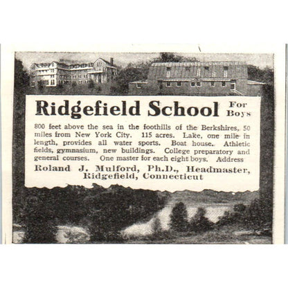 c1920 Harper's Magazine Ad - Ridgefield School for Boys Roland J. Mulford CT EA3-1