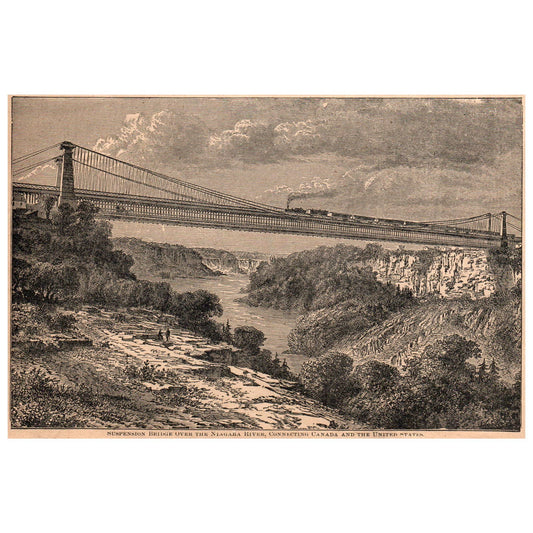 Niagara River Suspension Bridge 5x8" Original Engraving 1899 TJ8-7