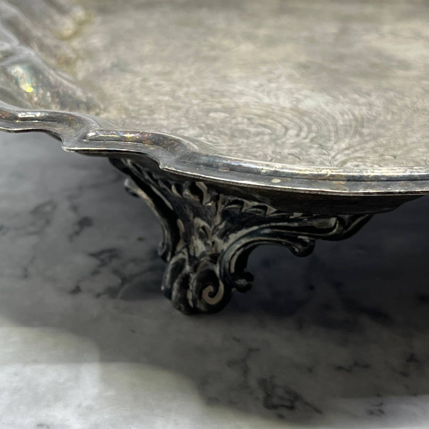 Antique F.B. Rogers Silver Co. Chippendale Footed Etched Serving Tray 13x19 TJ4