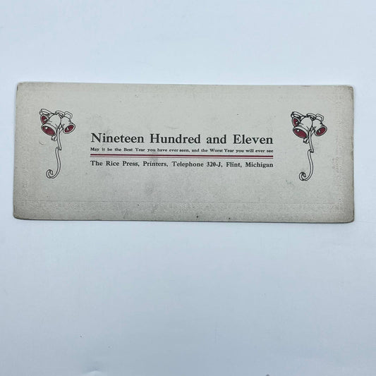 1910s Blotter Card The Rice Press Happy New Year 1911 Embossed Flint MI SC8