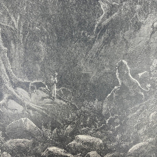 Original 1880s Gustave Dore Engraving Divine Comedy A lion came, 'gainst me FL4