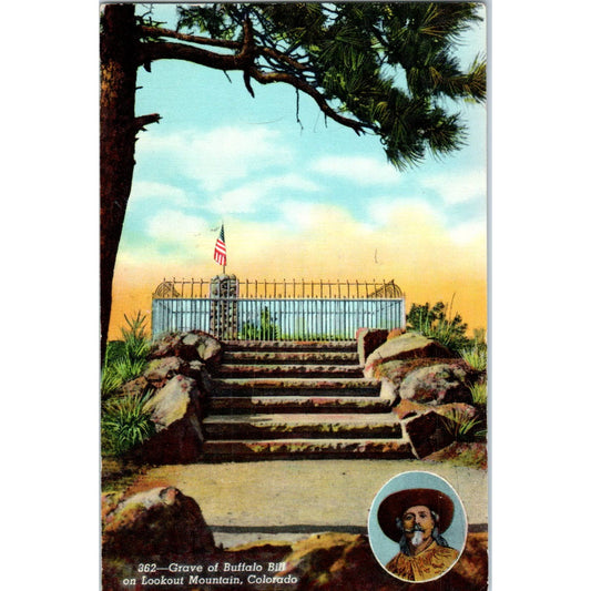 Grave of Buffalo Bill on Lookout Mountain Original Postcard TK1-29