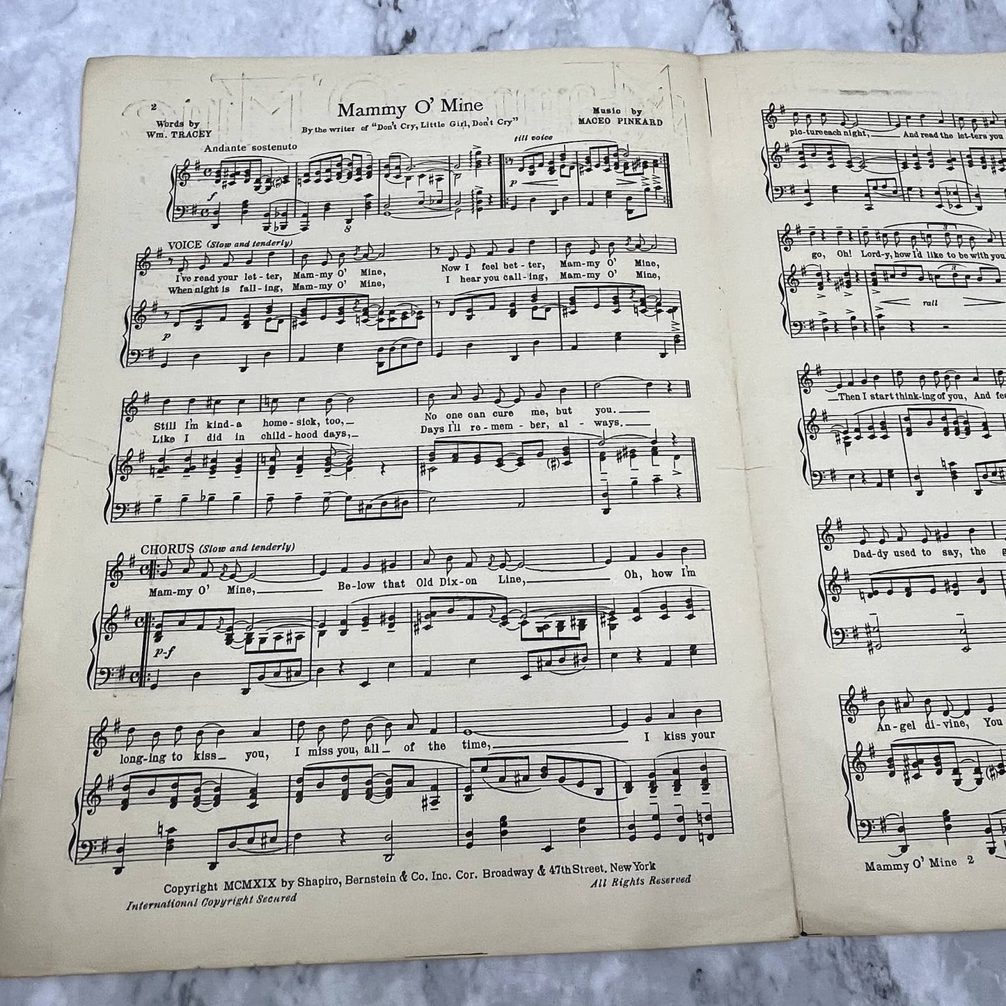 Mammy O' Mine Wm Tracy Maceo Pinkard 1919 Sheet Music TK2-SM2