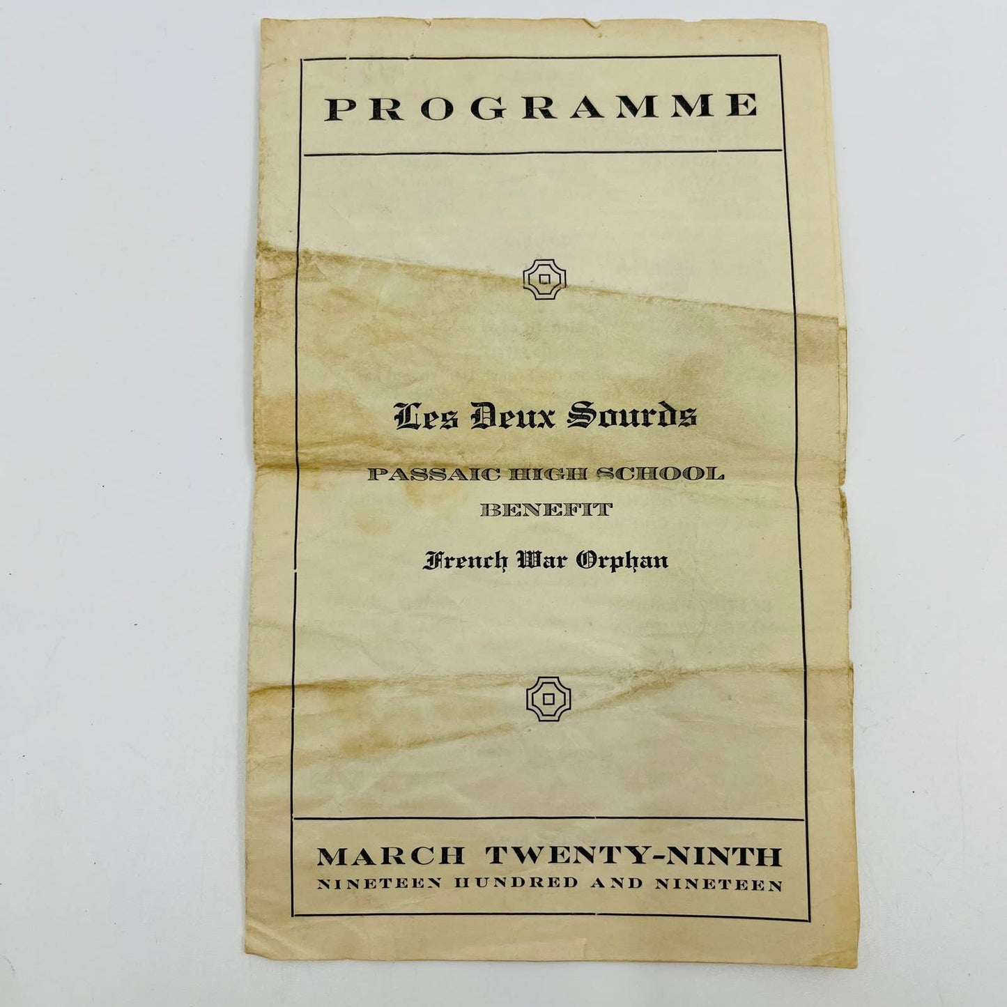 1919 WWI Passaic HS Benefit Program Les Deux Swords French War Orphans D6