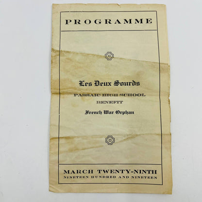 1919 WWI Passaic HS Benefit Program Les Deux Swords French War Orphans D6