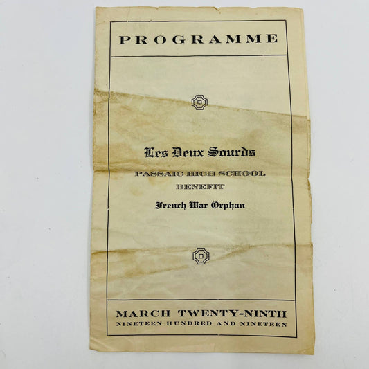 1919 WWI Passaic HS Benefit Program Les Deux Swords French War Orphans D6