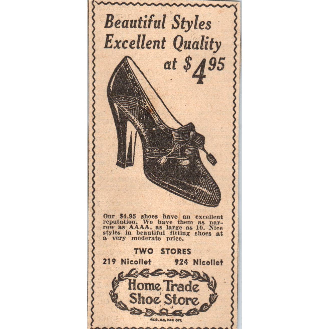 1935 Minneapolis Journal Newspaper Ad Home Trade Shoe Store Nicollet Ave FL5-6